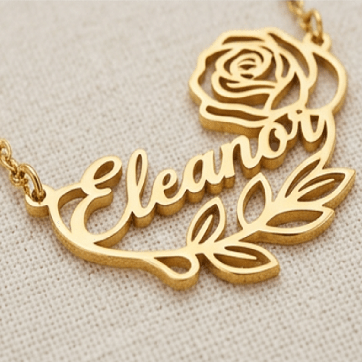 Custom Rose Branch Name Necklace — 18K Gold-Plated Gift